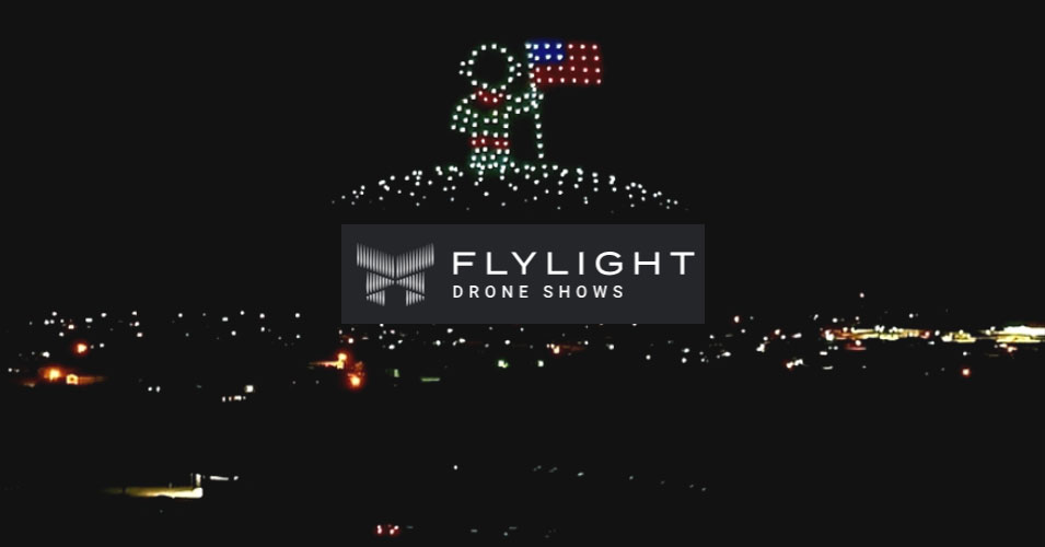 Drone light show displaying figure with American flag