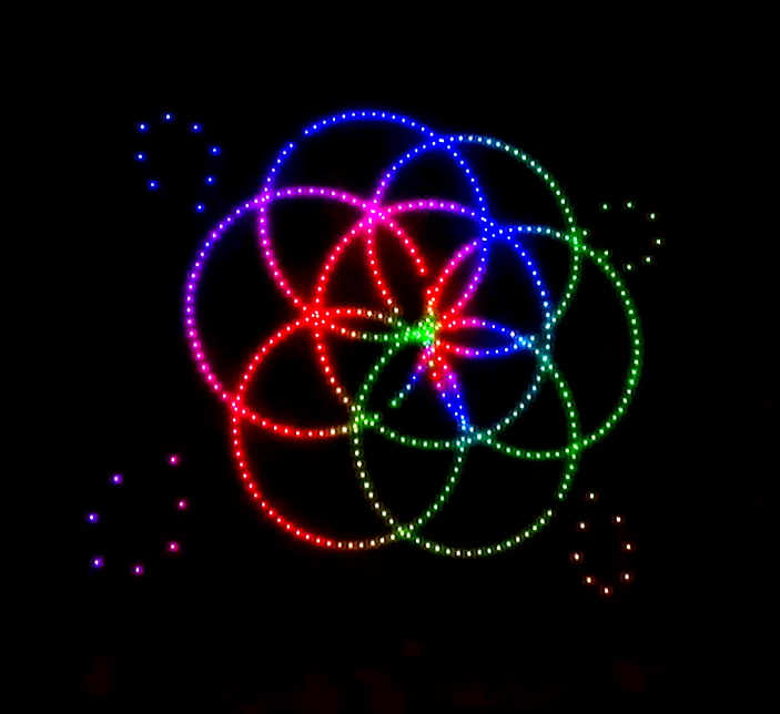 Colorful LED light display forming geometric patterns